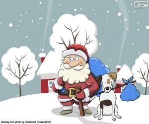 Puzzle Santa συνοδεύεται από ένα σκυλί